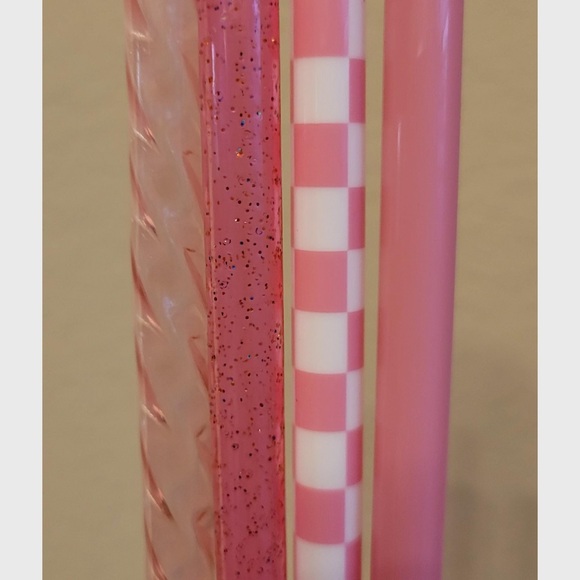Matte PiNK Checkered print-Neon glitter-shiny straw set-spring break 12” 10mm - Picture 5 of 9